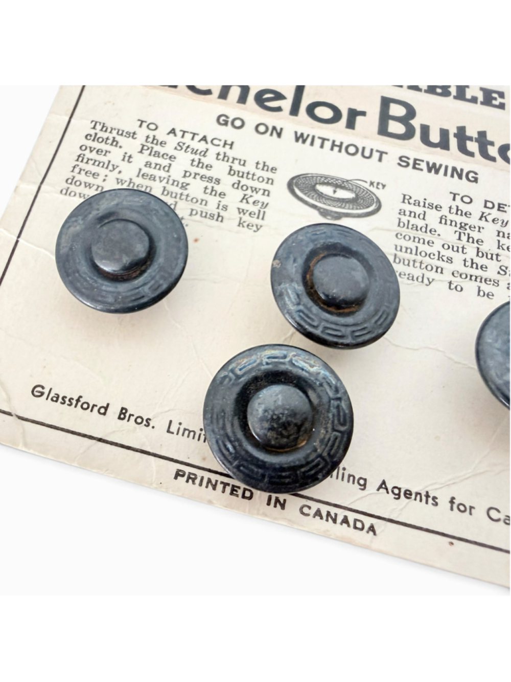Antique Bakelite Buttons Pilcher’s Bachelor Buttons Original Card Art Deco Black - Picture 5 of 5